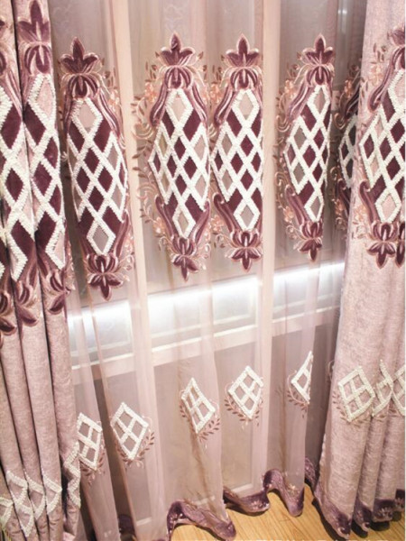 QY2168E Maia Embroidered Geometric Thick Chenille Custom Made Curtains