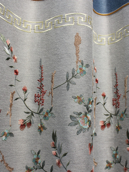 QY2168D Maia Embroidered Floral Thick Chenille Custom Made Curtains