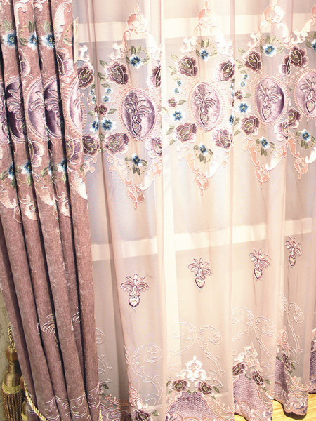 QY2168G Maia Embroidered Floral Thick Chenille Custom Made Curtains(Color: Pink)