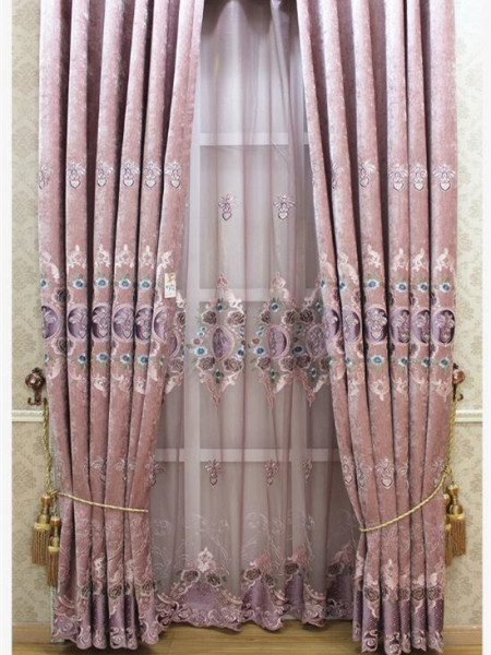 QY2168G Maia Embroidered Floral Thick Chenille Custom Made Curtains