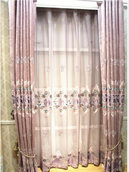 QY2168G Maia Embroidered Floral Thick Chenille Custom Made Curtains