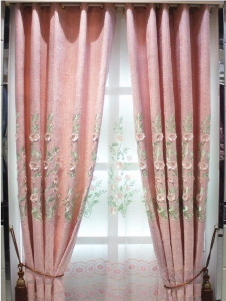 QY2168H Maia Embroidered Floral Thick Chenille Custom Made Curtains(Color: Pink)