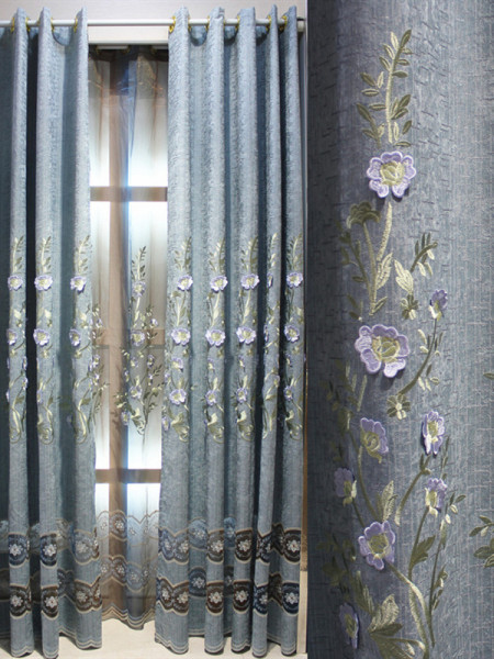 QY2168H Maia Embroidered Floral Thick Chenille Custom Made Curtains