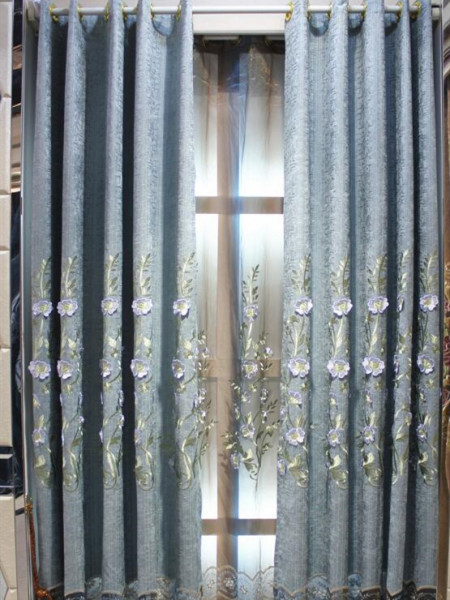 QY2168H Maia Embroidered Floral Thick Chenille Custom Made Curtains(Color: Grey)