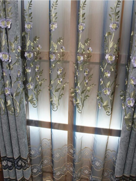 QY2168H Maia Embroidered Floral Thick Chenille Custom Made Curtains