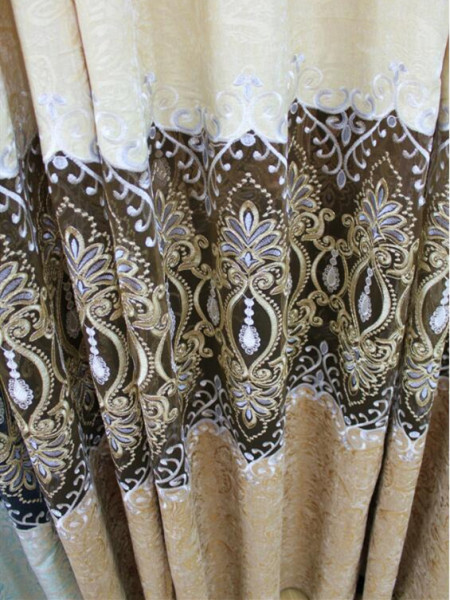 QY2168I Maia Embroidered Floral Thick Chenille Custom Made Curtains(Color: Beige)