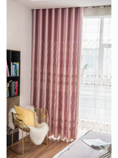 QYC225N Bimberi Number Eight Pattern Luxury Damask Embroidered Blue Green Pink Grey Custom Made Curtains(Color: Pink)