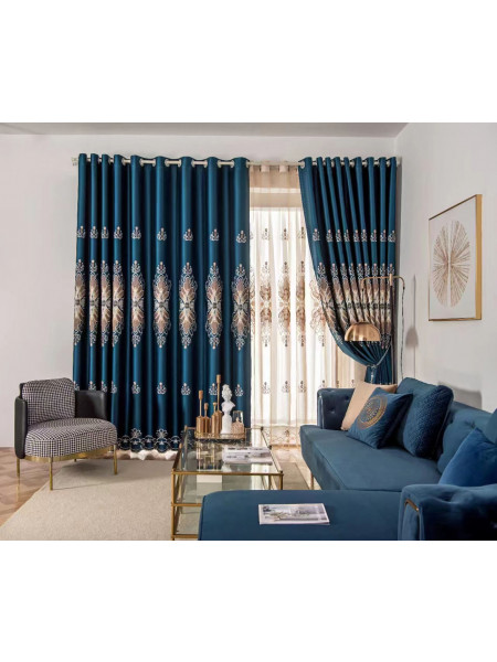 QYC225PA Bimberi Flower Queen Luxury Damask Embroidered Blue Green Pink Grey Ready Made Grommet Curtains