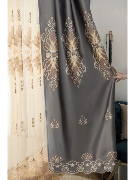 QYC225P Bimberi Flower Queen Luxury Damask Embroidered Blue Green Pink Grey Custom Made Curtains(Color: Grey)