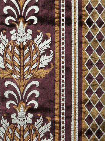Maia Antique Damask Grommet Velvet Curtains (Color: Byzantium)
