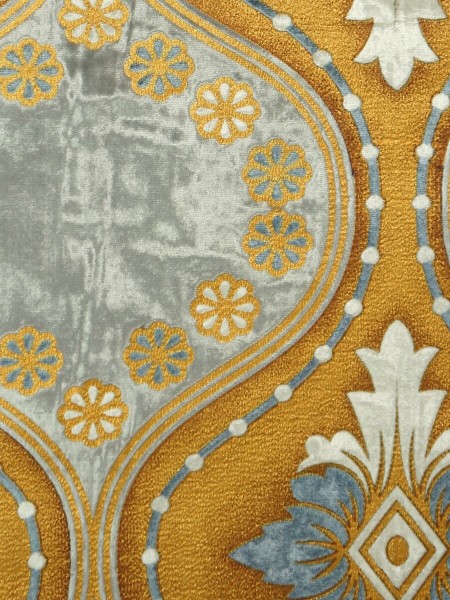 Maia Vintage Damask Pencil Pleat Velvet Curtains (Color: Ash gray)