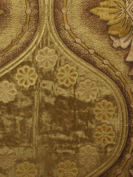 Maia Vintage Damask Single Pinch Pleat Velvet Curtains (Color: Gold)