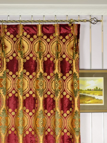Maia Vintage Damask Velvet Custom Made Curtains (Heading: Goblet Pleat)