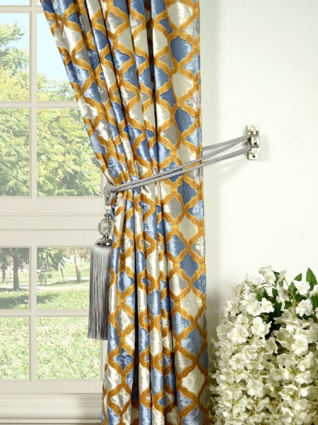 Maia Geometrical Rod Pocket Velvet Curtains Tassel Tiebacks