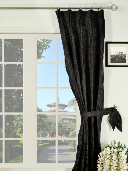 Silver Beach Embroidered Plush Vines Versatile Pleat Faux Silk Curtains