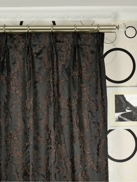 Silver Beach Embroidered Plush Vines Double Pinch Pleat Faux Silk Curtains Heading Style