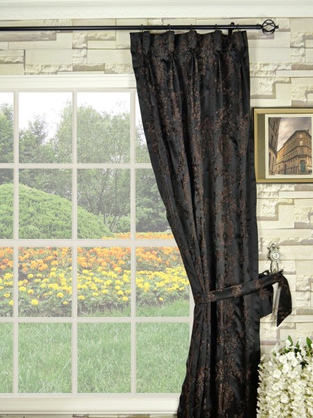 Silver Beach Embroidered Plush Vines Goblet Faux Silk Curtains