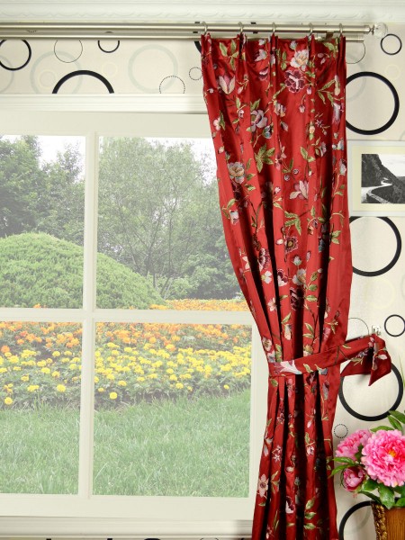 Silver Beach Embroidered Cheerful Versatile Pleat Faux Silk Curtains