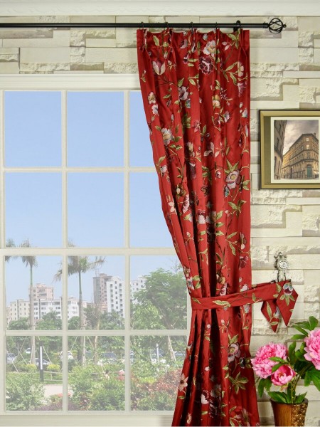 Silver Beach Embroidered Cheerful Double Pinch Pleat Faux Silk Curtains