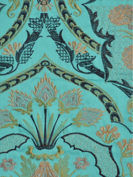 Silver Beach Embroidered Colorful Damask Faux Silk Custom Made Curtains (Color: Medium turquoise)