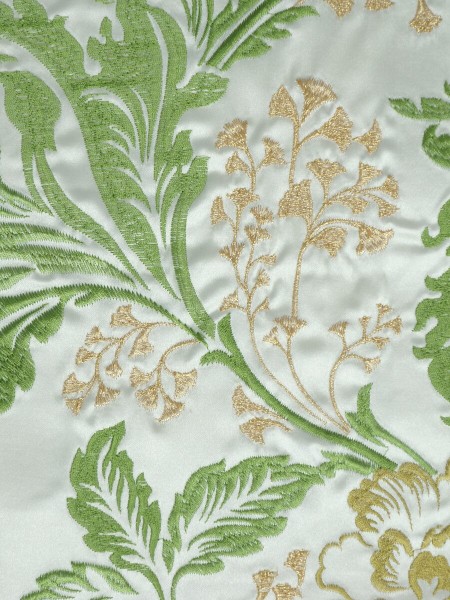 Silver Beach Superb Embroidered Faux Silk Fabric Sample (Color: Lime green)