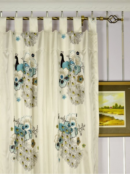 Silver Beach Embroidered Peacocks Faux Silk Custom Made