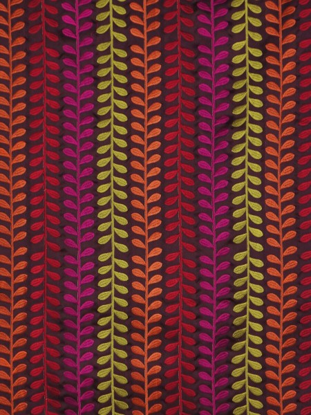 Silver Beach Embroidered Sprouts Faux Silk Fabric Sample (Color: Maroon )