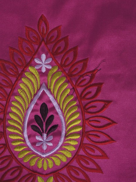 Silver Beach Embroidered Extravagant Faux Silk Fabric Sample (Color: Red violet)