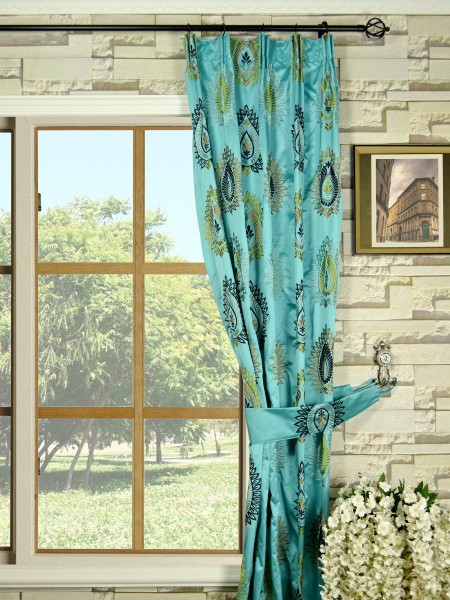 Silver Beach Embroidered Extravagant Versatile Pleat Faux Silk Curtains