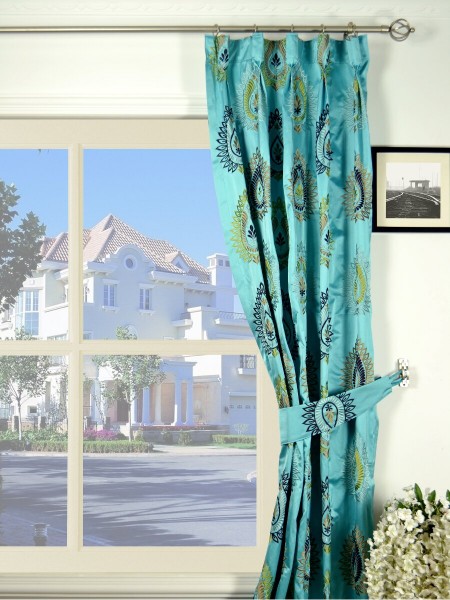 Silver Beach Embroidered Extravagant Goblet Faux Silk Curtains