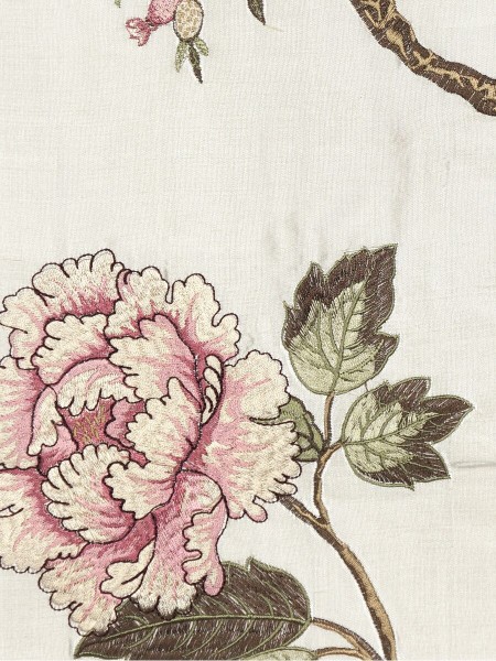 Halo Embroidered  Peony Back Tab Dupioni Silk Curtains (Color: Eggshell)