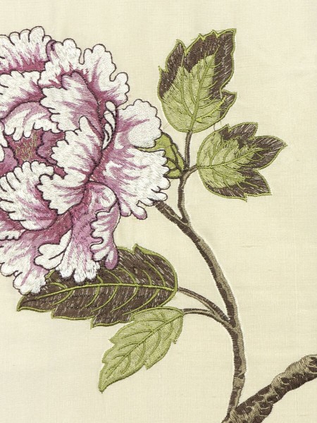 Halo Embroidered Peony Tab Top Dupioni Silk Curtains (Color: Linen)