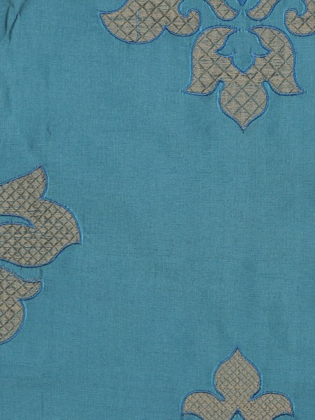 Halo Embroidered Medium-scale Damask Dupioni Silk Fabric Sample (Color: Celestial blue)