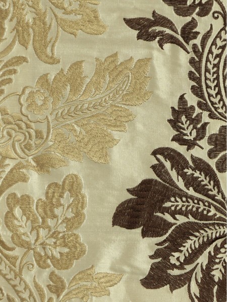 Halo Embroidered Vase Damask Back Tab Dupioni Curtains (Color: Linen)