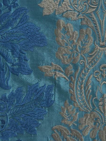 Halo Embroidered Vase Damask Dupioni Silk Custom Made Curtains (Color: Celestial blue)