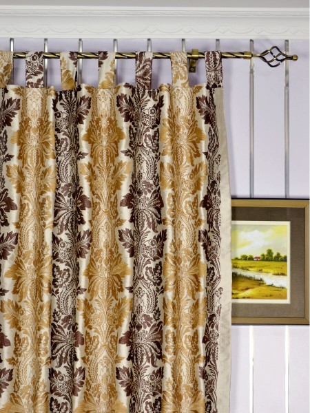 Halo Embroidered Vase Damask Dupioni Silk Custom Made Curtains (Heading: Tab Top)