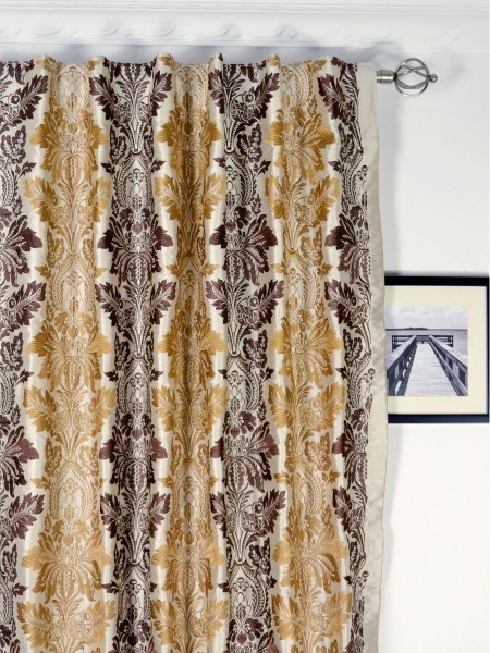 Halo Embroidered Vase Damask Dupioni Silk Custom Made Curtains (Heading: Back Tab)