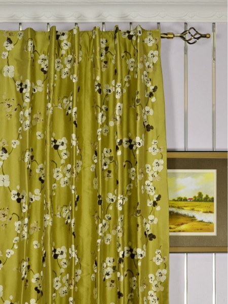 Halo Embroidered Four-leaf Clovers Dupioni Silk Custom Made Curtains (Heading: Back Tab)