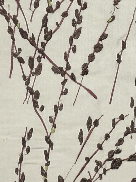 Halo Trendy Embroidered Plants Dupioni Silk Fabric Sample (Color: Eggshell)