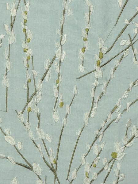 Halo Trendy Embroidered Plants Dupioni Silk Fabric Sample (Color: Magic mint)