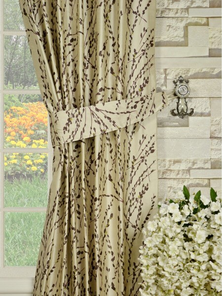 Halo Trendy Embroidered Plants Back Tab Dupioni Silk Curtains Decorative Tiebacks