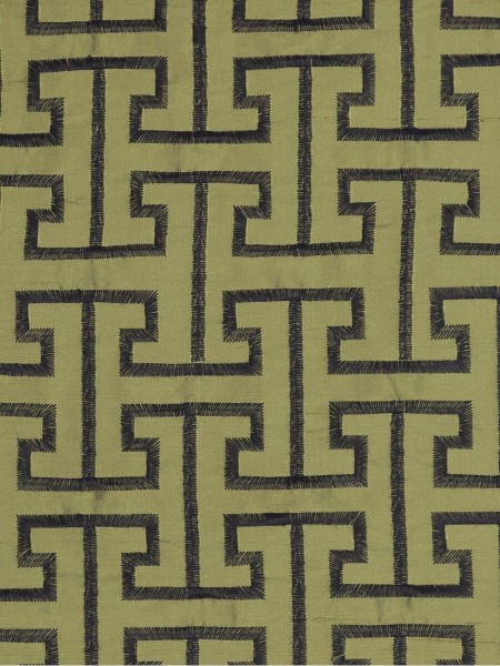 Halo Embroidered Maze-like Design Dupioni Silk Custom Made Curtains (Color: Olive)