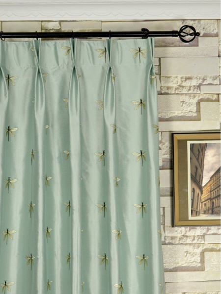 Halo Embroidered Dragonflies Dupioni Silk Custom Made Curtains