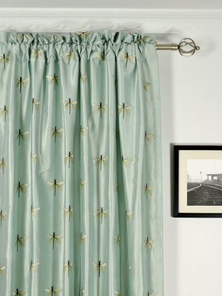 Halo Embroidered Dragonflies Dupioni Silk Custom Made Curtains (Heading: Rod Pocket)