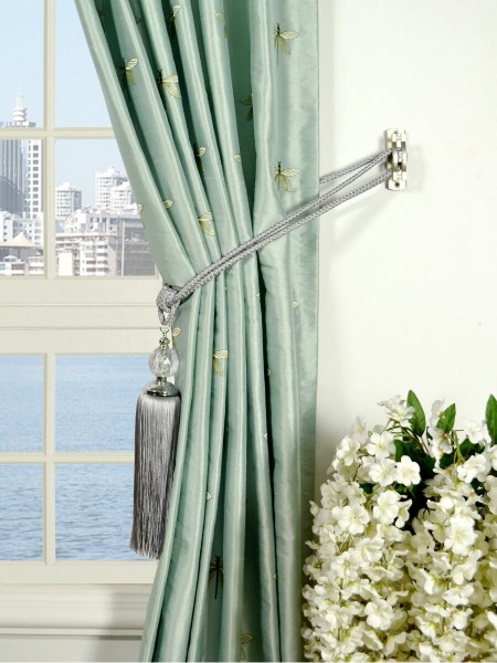 Halo Embroidered Dragonflies Rod Pocket Dupioni Silk