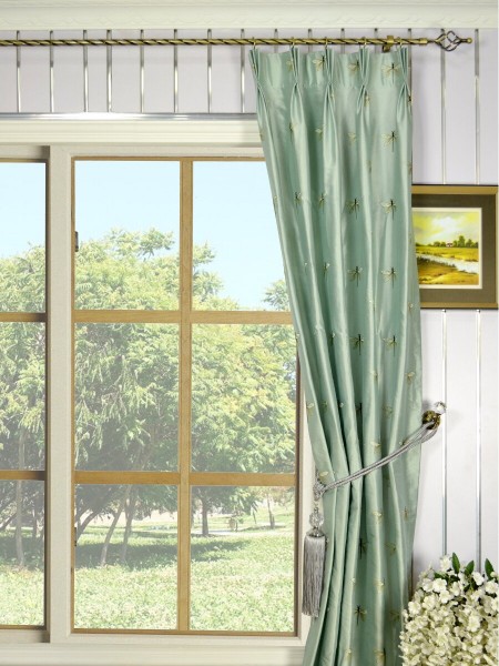 Halo Embroidered Dragonflies Triple Pinch Pleat Dupioni Silk Curtains