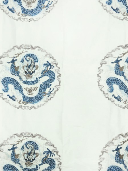 Halo Embroidered Chinese-inspired Dragon Motif Dupioni Silk Custom Made Curtains (Color: Ivory)