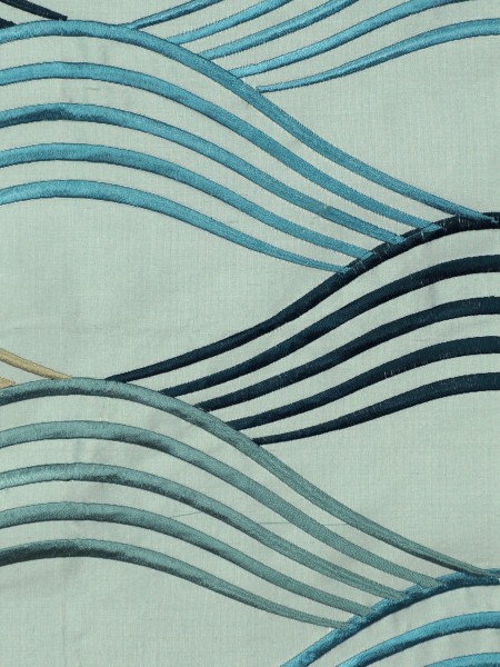 Halo Embroidered Ripple-shaped Dupioni Silk Fabrics (Color: Magic mint)