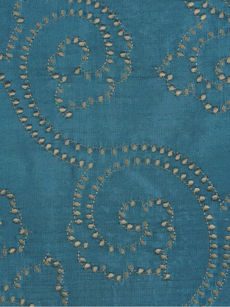 Halo Embroidered Scroll Damask Dupioni Silk Custom Made Curtains (Color: Celestial blue)