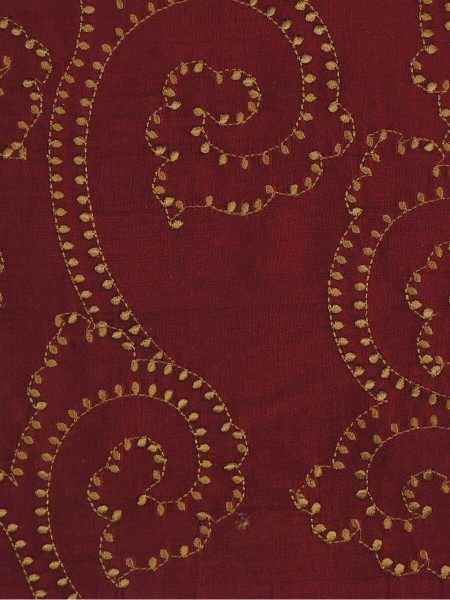 Halo Embroidered Scroll Damask Dupioni Silk Custom Made Curtains (Color: Burgundy)